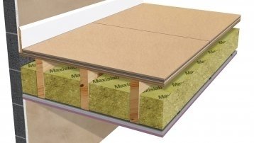Maxideck acoustic flooring meeting a plastered wall